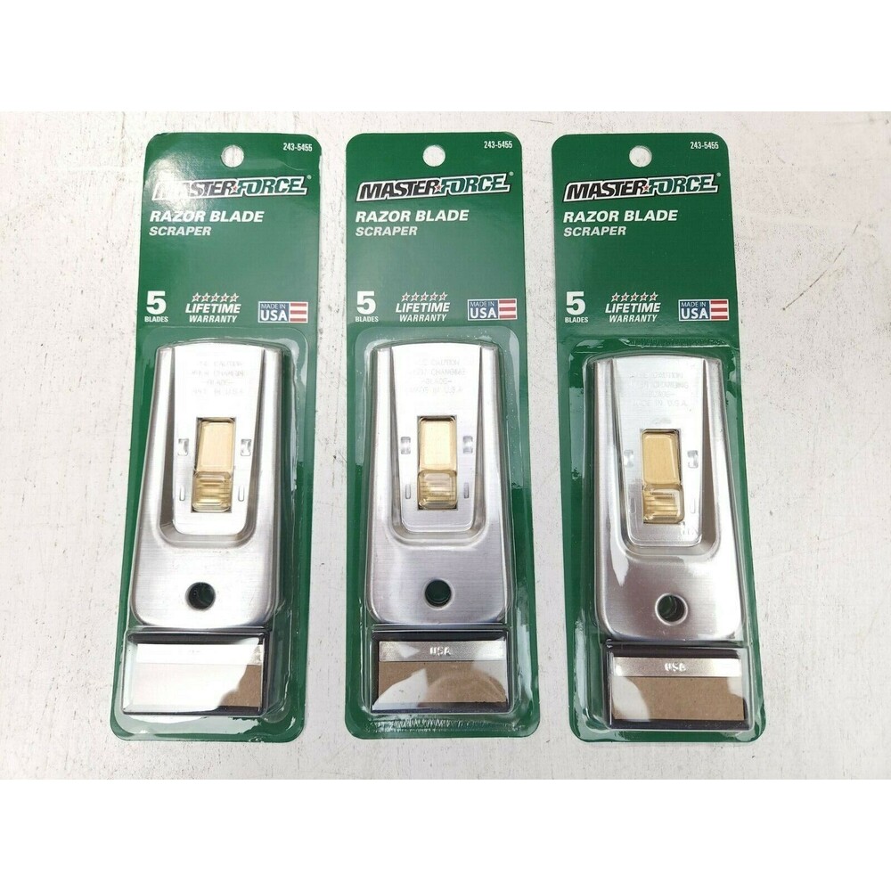 3 Pack Masterforce Razor Blade Scraper w/ 5 Blades 243-5455